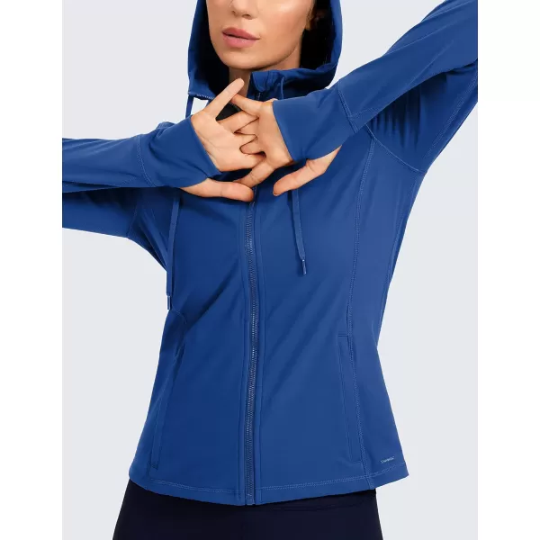 CRZ YOGA Womens Brushed Full Zip Hoodie Jacket Sportswear Hooded Workout Track Running Jacket with Zip PocketsPropylene Blue