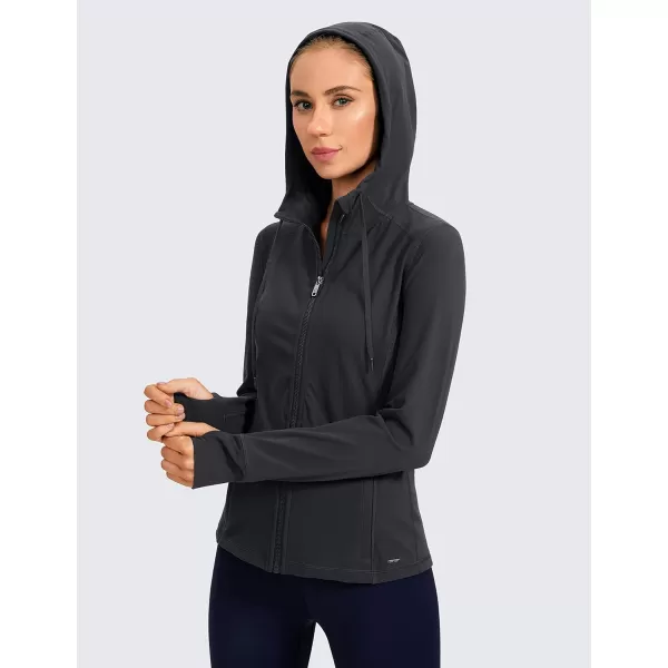 CRZ YOGA Womens Brushed Full Zip Hoodie Jacket Sportswear Hooded Workout Track Running Jacket with Zip PocketsSteel Gray