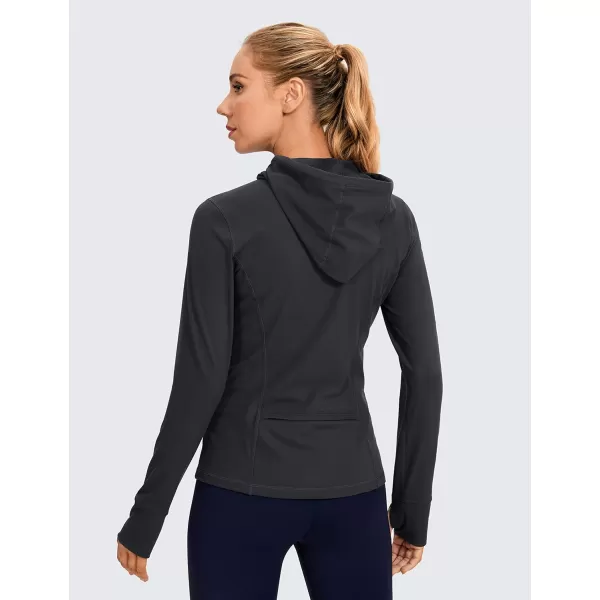 CRZ YOGA Womens Brushed Full Zip Hoodie Jacket Sportswear Hooded Workout Track Running Jacket with Zip PocketsSteel Gray