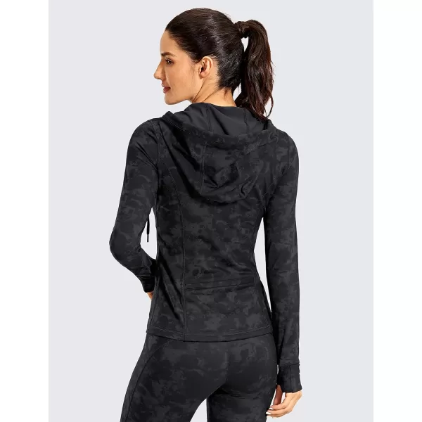 CRZ YOGA Womens Brushed Full Zip Hoodie Jacket Sportswear Hooded Workout Track Running Jacket with Zip PocketsTie Dye Smoke Ink