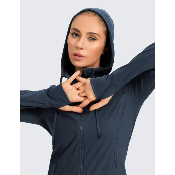 CRZ YOGA Womens Brushed Full Zip Hoodie Jacket Sportswear Hooded Workout Track Running Jacket with Zip PocketsTrue Navy