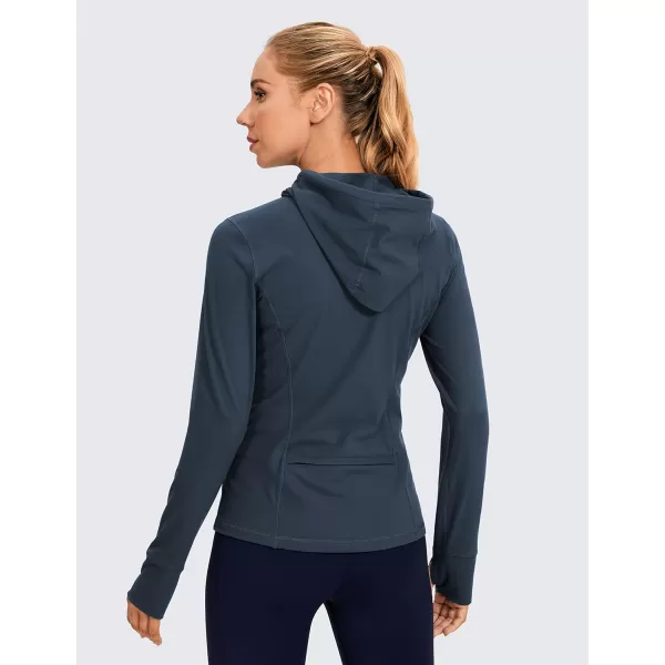 CRZ YOGA Womens Brushed Full Zip Hoodie Jacket Sportswear Hooded Workout Track Running Jacket with Zip PocketsTrue Navy