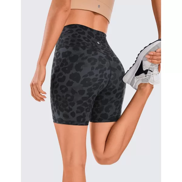 CRZ YOGA Womens Brushed Naked Feeling Biker Shorts 4  6  8  High Waist Matte Workout Gym Running Spandex ShortsCharcoal Snow Leopard