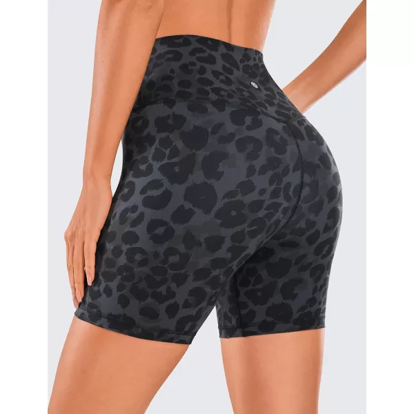 CRZ YOGA Womens Brushed Naked Feeling Biker Shorts 4  6  8  High Waist Matte Workout Gym Running Spandex ShortsCharcoal Snow Leopard