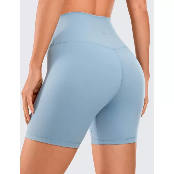 CRZ YOGA Womens Brushed Naked Feeling Biker Shorts 4  6  8  High Waist Matte Workout Gym Running Spandex ShortsThe Breeze Blue