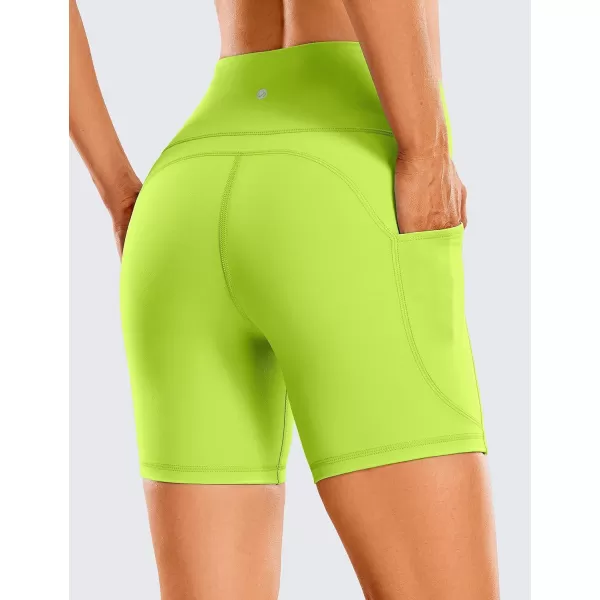 CRZ YOGA Womens Brushed Naked Feeling Biker Shorts 6  8  High Waist Matte Workout Gym Spandex Shorts Side PocketsChartreuse