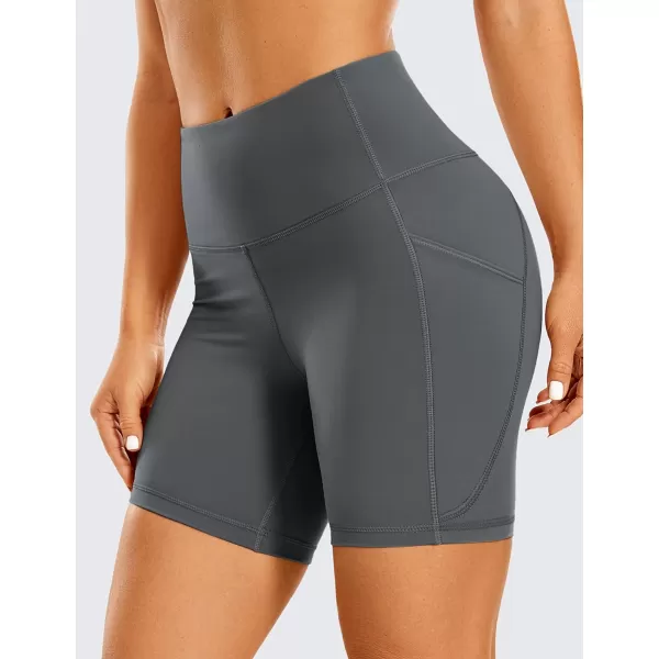 CRZ YOGA Womens Brushed Naked Feeling Biker Shorts 6  8  High Waist Matte Workout Gym Spandex Shorts Side PocketsDark Carbon