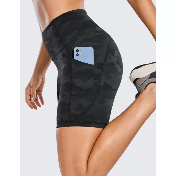 CRZ YOGA Womens Brushed Naked Feeling Biker Shorts 6  8  High Waist Matte Workout Gym Spandex Shorts Side PocketsDark Grey Camouflage