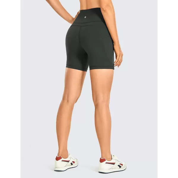 CRZ YOGA Womens Brushed Naked Feeling Biker Shorts 6  8  High Waist Matte Workout Gym Spandex Shorts Side PocketsGrey Olive