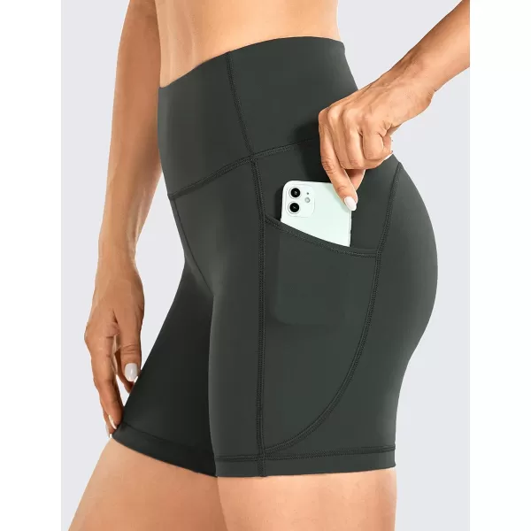 CRZ YOGA Womens Brushed Naked Feeling Biker Shorts 6  8  High Waist Matte Workout Gym Spandex Shorts Side PocketsGrey Olive