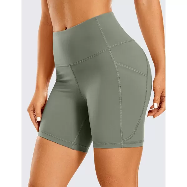 CRZ YOGA Womens Brushed Naked Feeling Biker Shorts 6  8  High Waist Matte Workout Gym Spandex Shorts Side PocketsGrey Sage