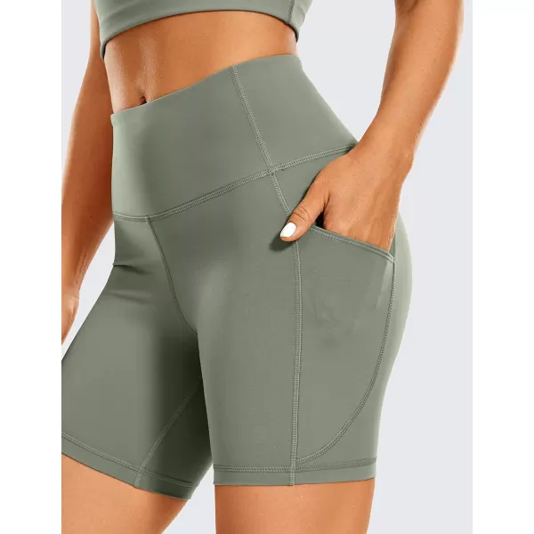 CRZ YOGA Womens Brushed Naked Feeling Biker Shorts 6  8  High Waist Matte Workout Gym Spandex Shorts Side PocketsGrey Sage