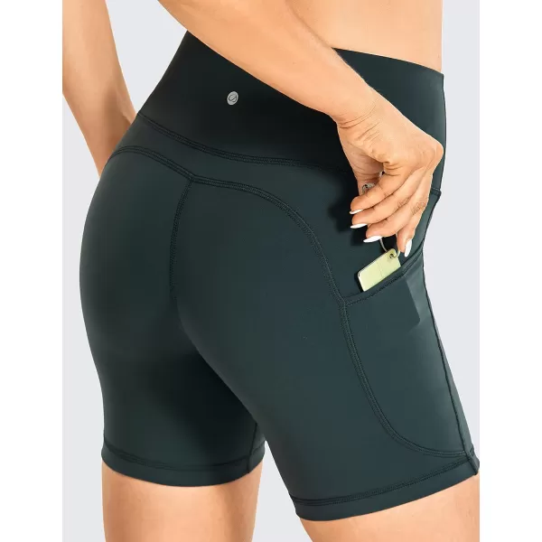 CRZ YOGA Womens Brushed Naked Feeling Biker Shorts 6  8  High Waist Matte Workout Gym Spandex Shorts Side PocketsMelanite