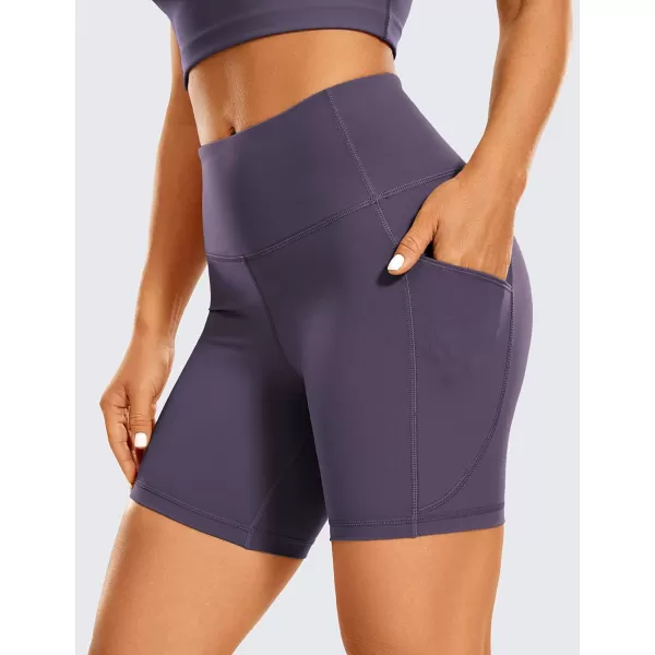 CRZ YOGA Womens Brushed Naked Feeling Biker Shorts 6  8  High Waist Matte Workout Gym Spandex Shorts Side PocketsMoon Violet