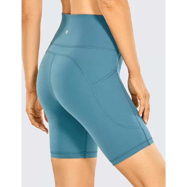 CRZ YOGA Womens Brushed Naked Feeling Biker Shorts 6  8  High Waist Matte Workout Gym Spandex Shorts Side PocketsPetrol Blue