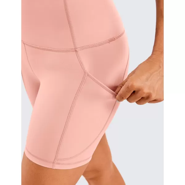 CRZ YOGA Womens Brushed Naked Feeling Biker Shorts 6  8  High Waist Matte Workout Gym Spandex Shorts Side PocketsPink Puff