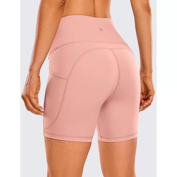 CRZ YOGA Womens Brushed Naked Feeling Biker Shorts 6  8  High Waist Matte Workout Gym Spandex Shorts Side PocketsPink Puff