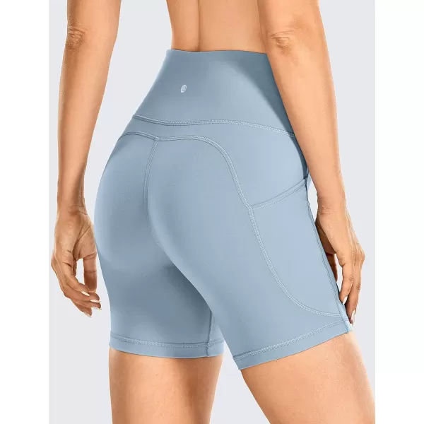 CRZ YOGA Womens Brushed Naked Feeling Biker Shorts 6  8  High Waist Matte Workout Gym Spandex Shorts Side PocketsThe Breeze Blue