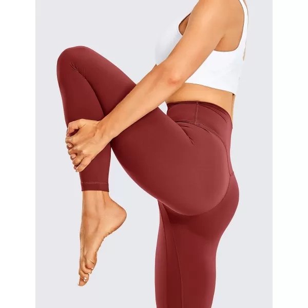 CRZ YOGA Womens Brushed Naked Feeling Workout Leggings 25  28 High Waisted Gym Compression Tummy Control Yoga PantsDeep Wine