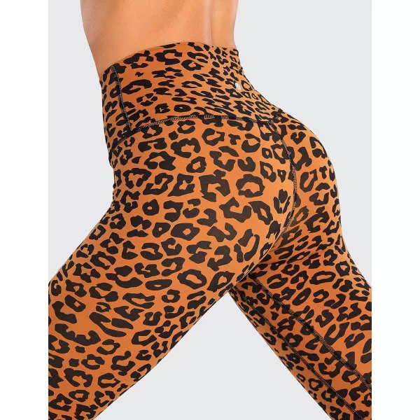 CRZ YOGA Womens Brushed Naked Feeling Workout Leggings 25  28 High Waisted Gym Compression Tummy Control Yoga PantsOrange Yellow Leopard Print