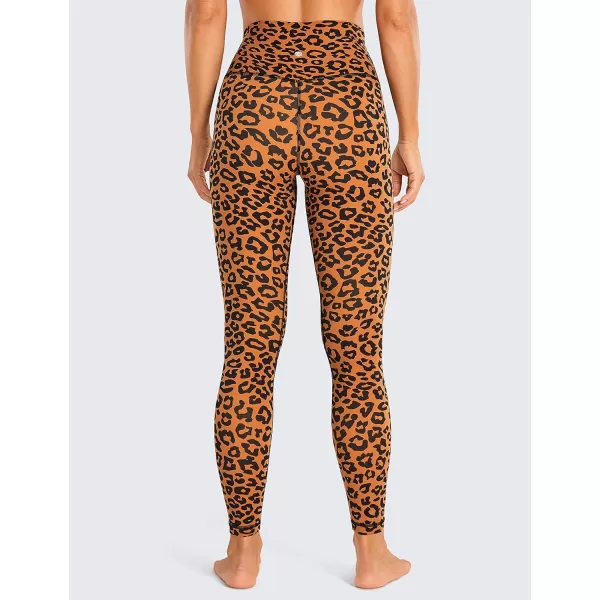 CRZ YOGA Womens Brushed Naked Feeling Workout Leggings 25  28 High Waisted Gym Compression Tummy Control Yoga PantsOrange Yellow Leopard Print