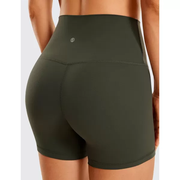 CRZ YOGA Womens ButterLuxe Biker Shorts 4 Inches  High Waisted Workout Running Volleyball Spandex Yoga ShortsOlive Green