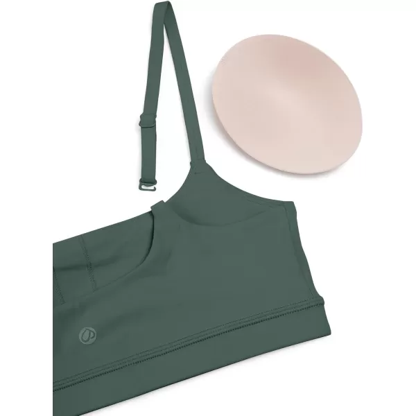 CRZ YOGA Womens Butterluxe Adjustable Spaghetti Strap Sports Bra  Scoop Neck Wireless Padded Bra Yoga Workout Crop TopDark Forest Green