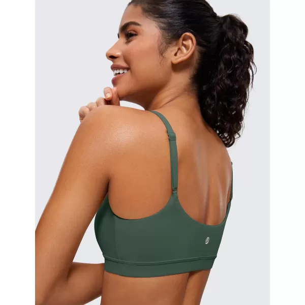 CRZ YOGA Womens Butterluxe Adjustable Spaghetti Strap Sports Bra  Scoop Neck Wireless Padded Bra Yoga Workout Crop TopDark Forest Green