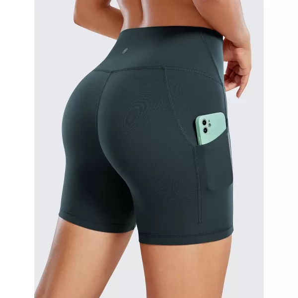 CRZ YOGA Womens Butterluxe Biker Shorts with Pockets 3  5  8  High Waisted Volleyball Workout Yoga Shorts5 inches Forest Dark Green