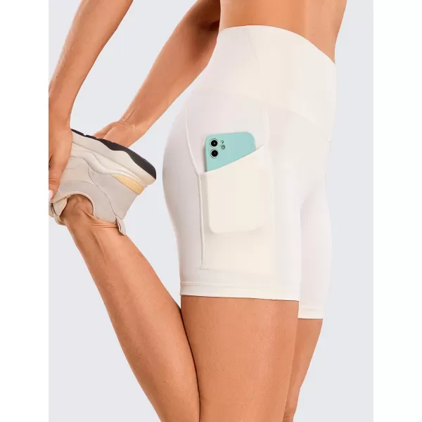 CRZ YOGA Womens Butterluxe Biker Shorts with Pockets 3  5  8  High Waisted Volleyball Workout Yoga Shorts5 inches White Apricot