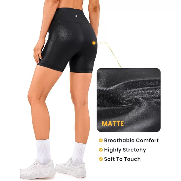 CRZ YOGA Womens Butterluxe Biker Shorts with Pockets 3  5  8  High Waisted Volleyball Workout Yoga ShortsFaux Leather Black