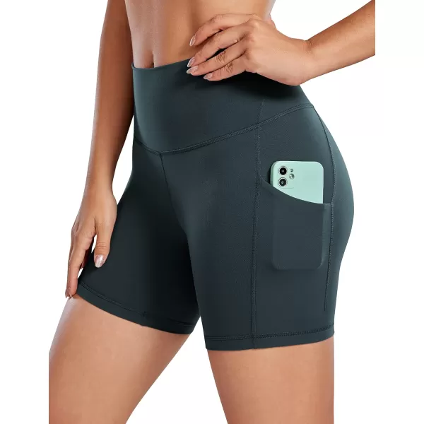 CRZ YOGA Womens Butterluxe Biker Shorts with Pockets 3  5  8  High Waisted Volleyball Workout Yoga ShortsForest Dark Green