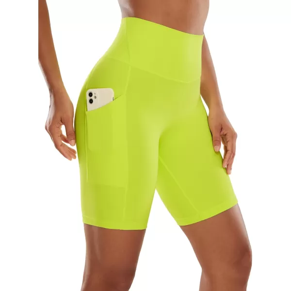 CRZ YOGA Womens Butterluxe Biker Shorts with Pockets 3  5  8  High Waisted Volleyball Workout Yoga ShortsNeon Yellow