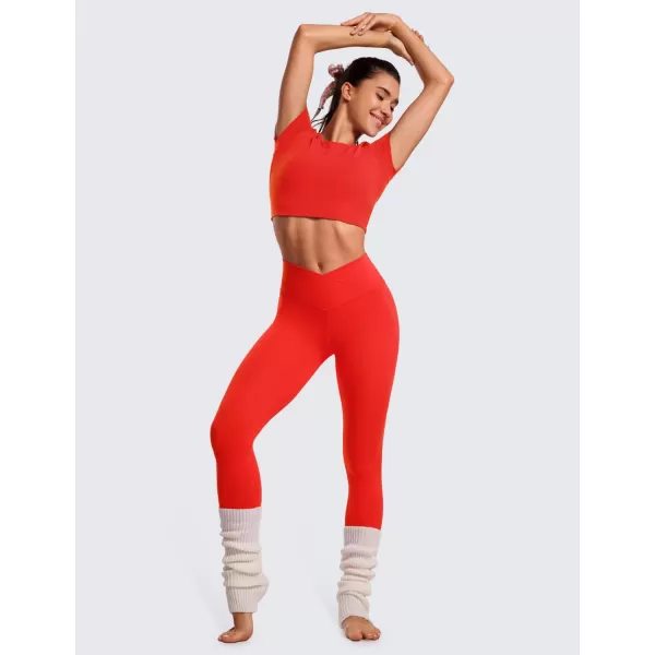 CRZ YOGA Womens Butterluxe Cross Waist Workout Leggings 25  28  V Crossover High Waisted Gym Athletic Yoga LeggingsDeep Red