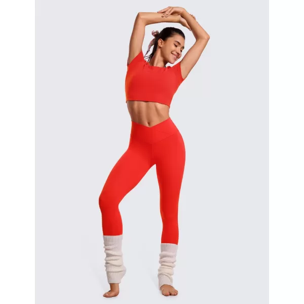 CRZ YOGA Womens Butterluxe Cross Waist Workout Leggings 25  28  V Crossover High Waisted Gym Athletic Yoga LeggingsDeep Red