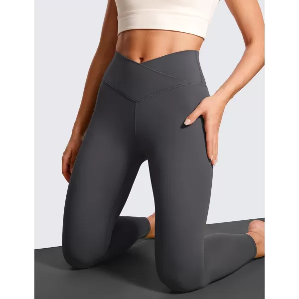 CRZ YOGA Womens Butterluxe Cross Waist Workout Leggings 25  28  V Crossover High Waisted Gym Athletic Yoga LeggingsMysterious Grey