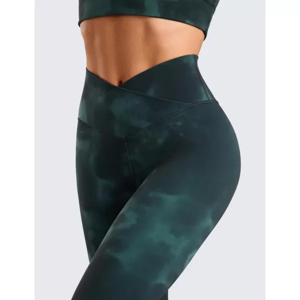 CRZ YOGA Womens Butterluxe Cross Waist Workout Leggings 25  28  V Crossover High Waisted Gym Yoga Leggings25 inches Green Tiedye Flowers