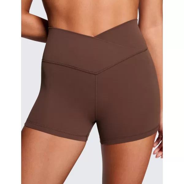 CRZ YOGA Womens Butterluxe Crossover Biker Shorts 3  5  Criss Cross High Waisted Workout Yoga Shorts Buttery SoftCoffee Brown