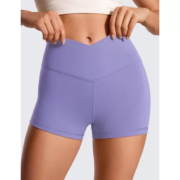 CRZ YOGA Womens Butterluxe Crossover Biker Shorts 3  5  Criss Cross High Waisted Workout Yoga Shorts Buttery SoftDark Lavender Purple