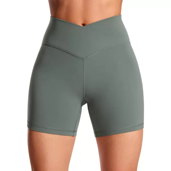 CRZ YOGA Womens Butterluxe Crossover Biker Shorts 3  5  Criss Cross High Waisted Workout Yoga Shorts Buttery SoftGrey Sage