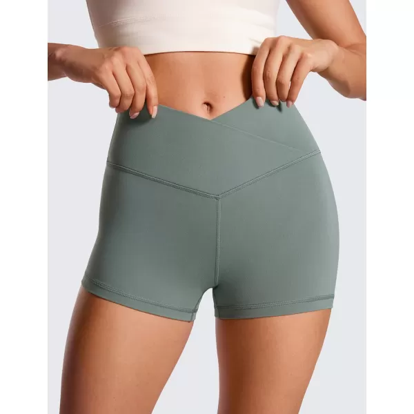 CRZ YOGA Womens Butterluxe Crossover Biker Shorts 3  5  Criss Cross High Waisted Workout Yoga Shorts Buttery SoftGrey Sage