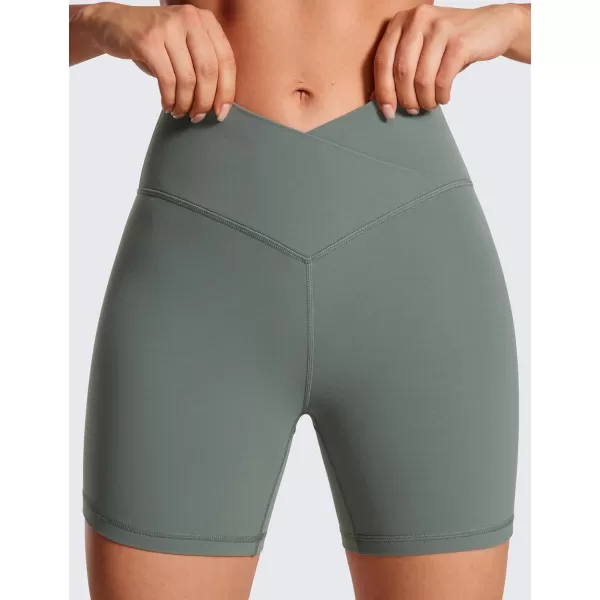 CRZ YOGA Womens Butterluxe Crossover Biker Shorts 3  5  Criss Cross High Waisted Workout Yoga Shorts Buttery SoftGrey Sage