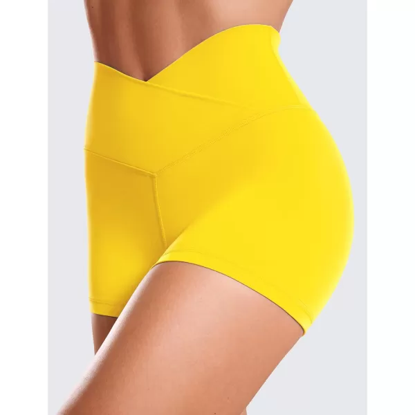 CRZ YOGA Womens Butterluxe Crossover Biker Shorts 3  5  Criss Cross High Waisted Workout Yoga Shorts Buttery SoftHigh Visibility Yellow