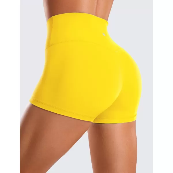 CRZ YOGA Womens Butterluxe Crossover Biker Shorts 3  5  Criss Cross High Waisted Workout Yoga Shorts Buttery SoftHigh Visibility Yellow