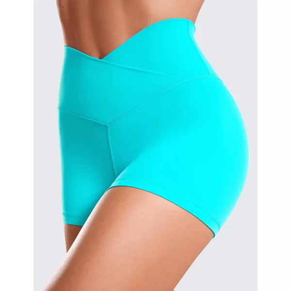 CRZ YOGA Womens Butterluxe Crossover Biker Shorts 3  5  Criss Cross High Waisted Workout Yoga Shorts Buttery SoftNeon Spectral Blue