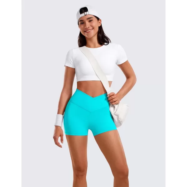 CRZ YOGA Womens Butterluxe Crossover Biker Shorts 3  5  Criss Cross High Waisted Workout Yoga Shorts Buttery SoftNeon Spectral Blue