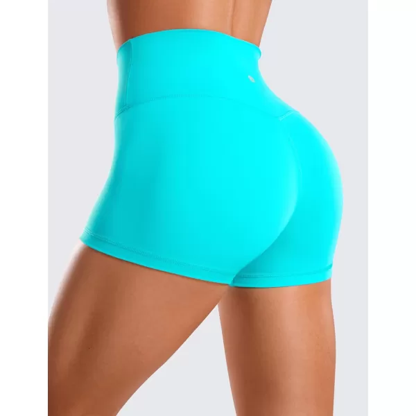 CRZ YOGA Womens Butterluxe Crossover Biker Shorts 3  5  Criss Cross High Waisted Workout Yoga Shorts Buttery SoftNeon Spectral Blue