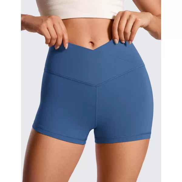 CRZ YOGA Womens Butterluxe Crossover Biker Shorts 3  5  Criss Cross High Waisted Workout Yoga Shorts Buttery SoftPitch Blue