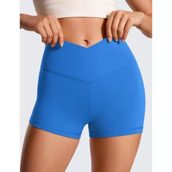 CRZ YOGA Womens Butterluxe Crossover Biker Shorts 3  5  Criss Cross High Waisted Workout Yoga Shorts Buttery SoftSparkle Blue