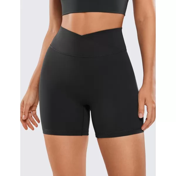 CRZ YOGA Womens Butterluxe Crossover Scrunch Butt Biker Shorts 3  5  High Waist No Front Seam Workout Yoga Booty ShortsBlack